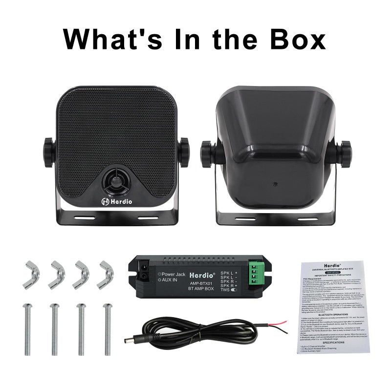 Herdio 4 Inches Heavy Duty Waterproof Boat Marine Bluetooth Speakers Surface Mounted for Camper Skid Steer ATV UTV RZR Golf Cart Tractor - Image 5